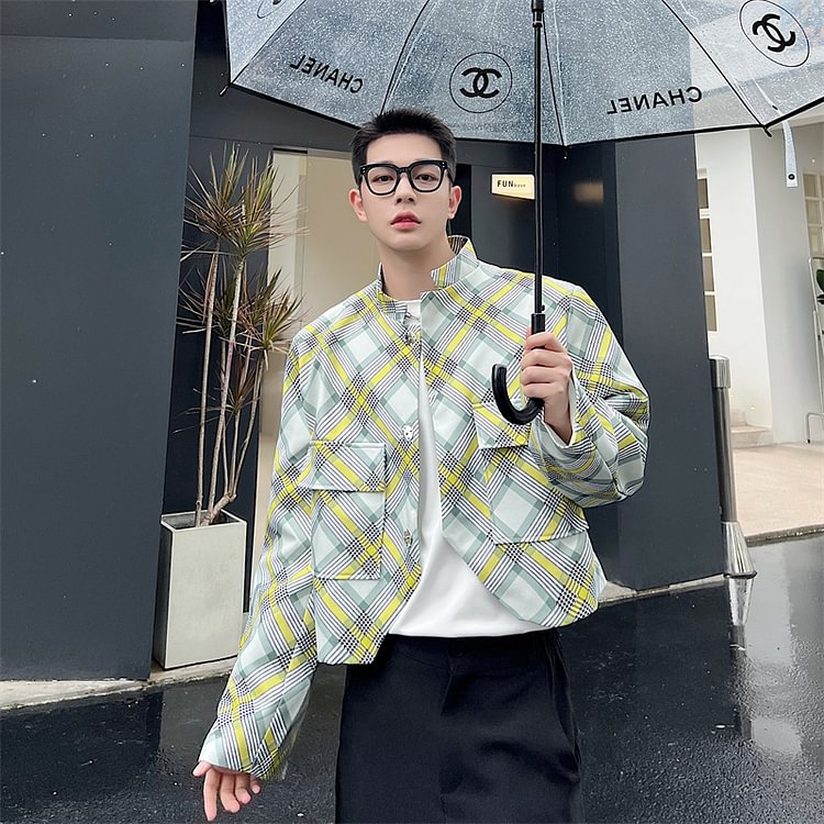 Dawfashion-Sloping Grid Light Luxury Short Jacket-Yamamoto Diablo Clothing