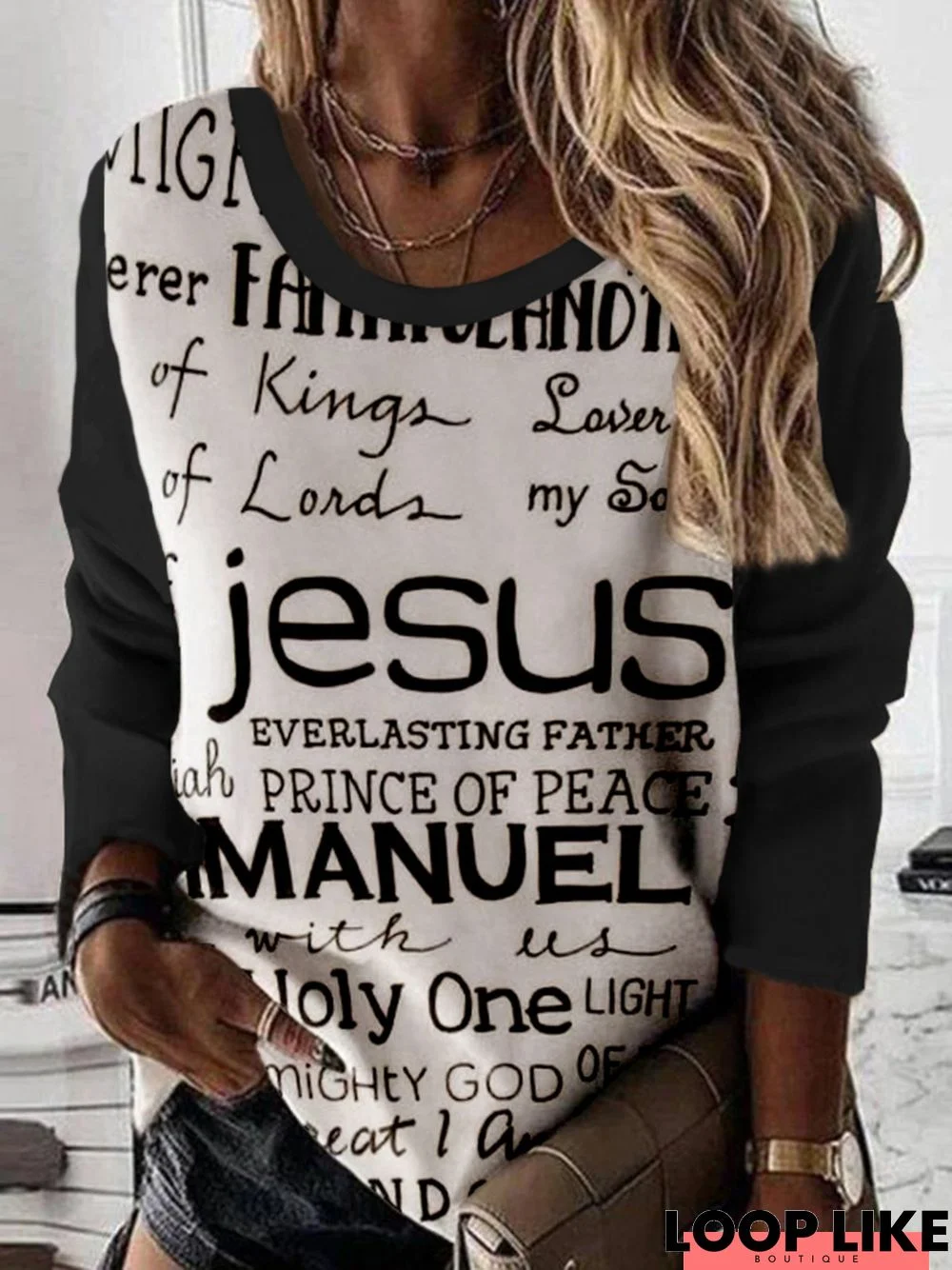 Jesus Letters Printed Long Sleeve Casual Tunic Sweatshirt