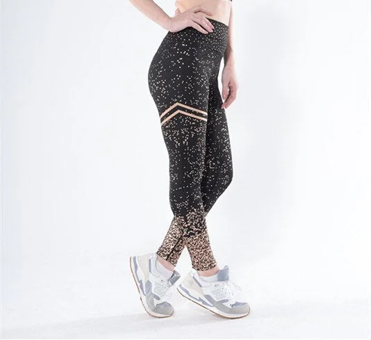 LAISIYI Women Leggings No Transparent Metallic Foil Print Leggings Exercise Fitness Patchwork Push Up Female Pants