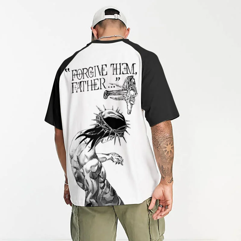Forgive Them,Father Print Raglan Sleeve T-shirt