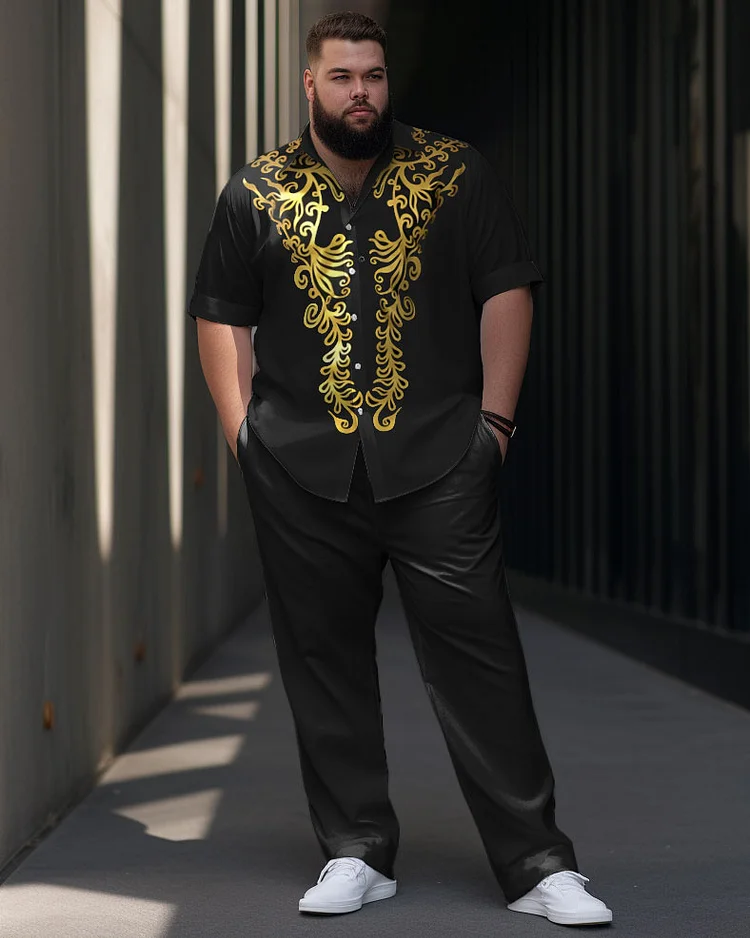 Men's Plus Size Retro Pattern Ethnic Short Sleeve Walking Suit