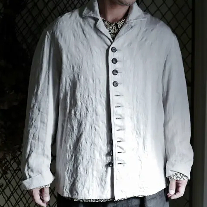 Men's Vintage Cotton and Linen Multi-Button Off-White Jacket