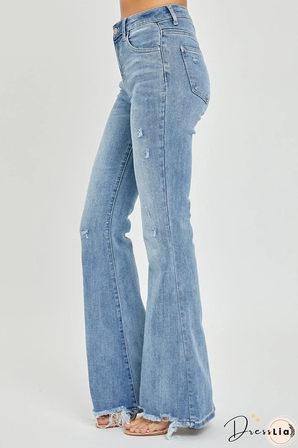 Risen Full Size High Rise Frayed Hem Flare Jeans