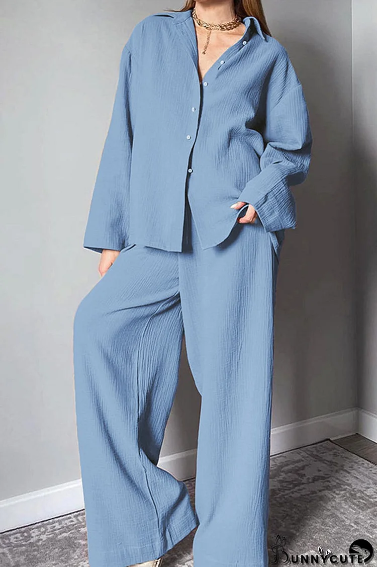 Casual Simplicity Solid Turndown Collar Long Sleeve Two Pieces