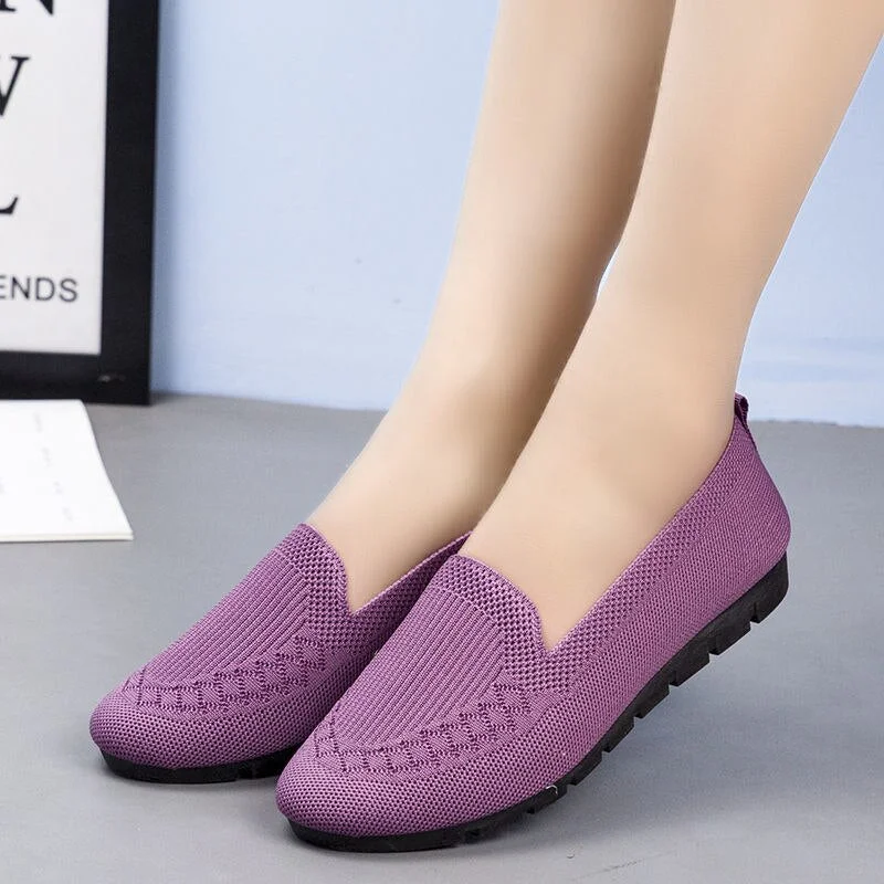 2021 Women's Loafers Casual Flat Shoes Slip-On Low Heels Durable Retro Loafers Round Head Femme Footwear Mesh Soft Ladies Shoes
