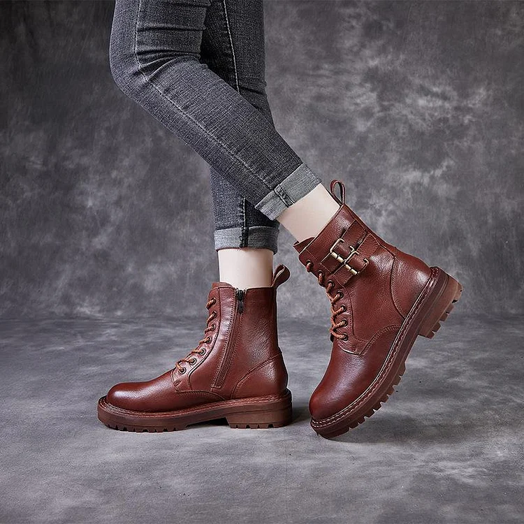 Autumn Women Retro Handmade Leather Boots