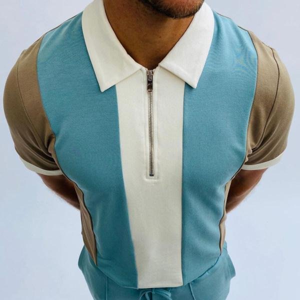 Casual Comfortable Colorblock Slim-fit Collarless Short-sleeved Polo Shirt