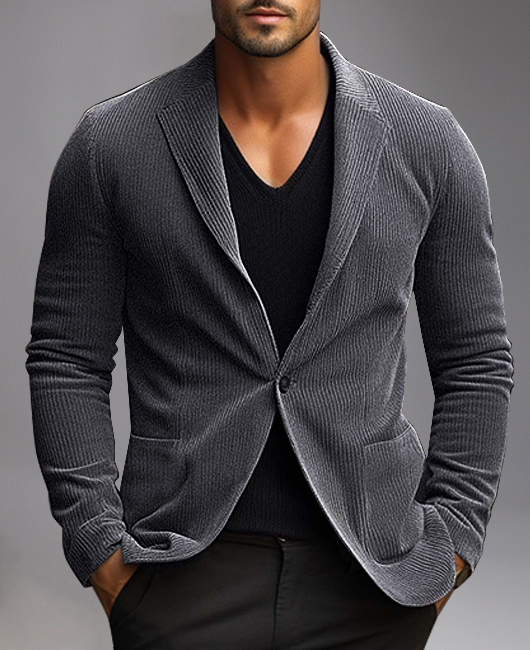 Notched Lapel One Button Patch Pocket Knitted Sweater