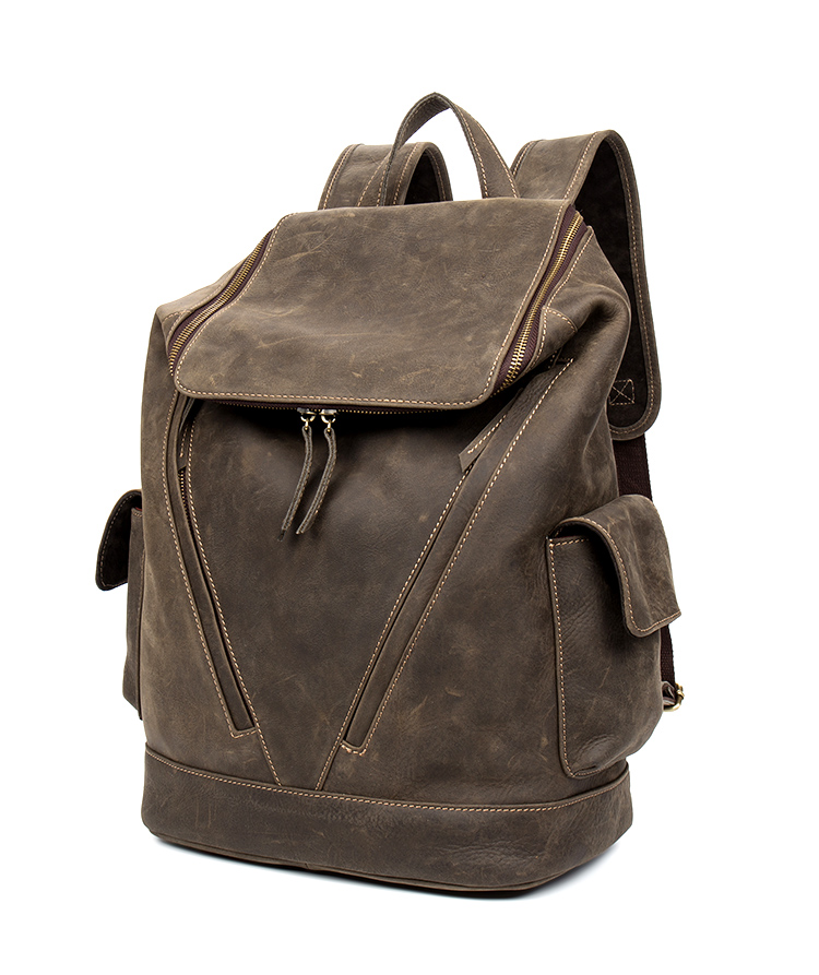 Color Brown Front View of Woosir Large Vintage Leather Backpack