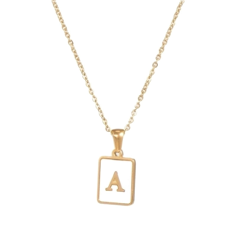 Vintage Style Letter Square 304 Stainless Steel Shell 18K Gold Plated Plating Inlay Pendant Necklace