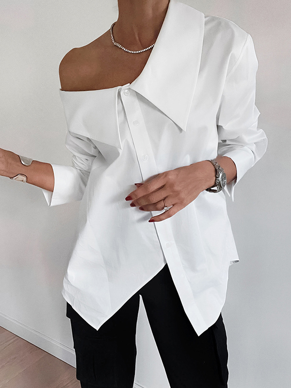 Loose Off-shoulder Irregular Neckline Blouses