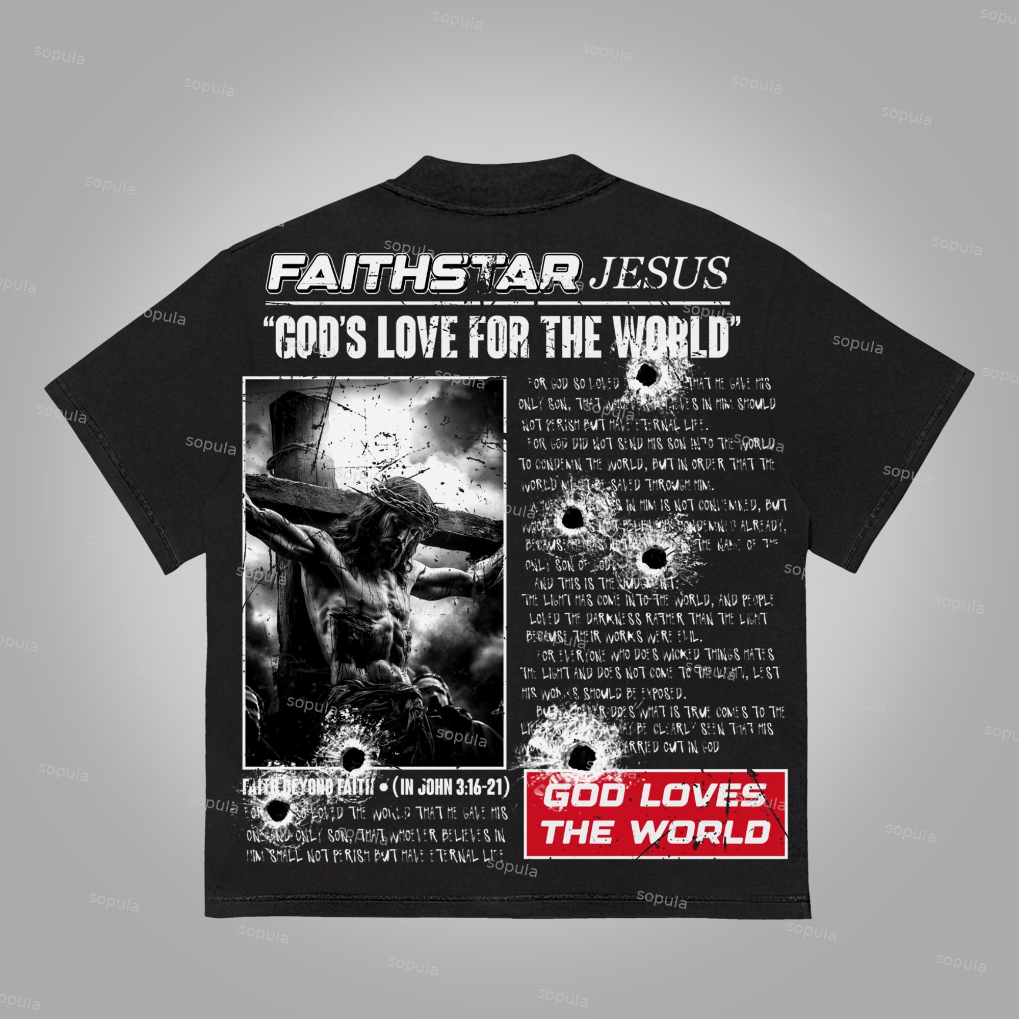Sopula Bible Jesus God Loves The World Cotton Graphic T-Shirt