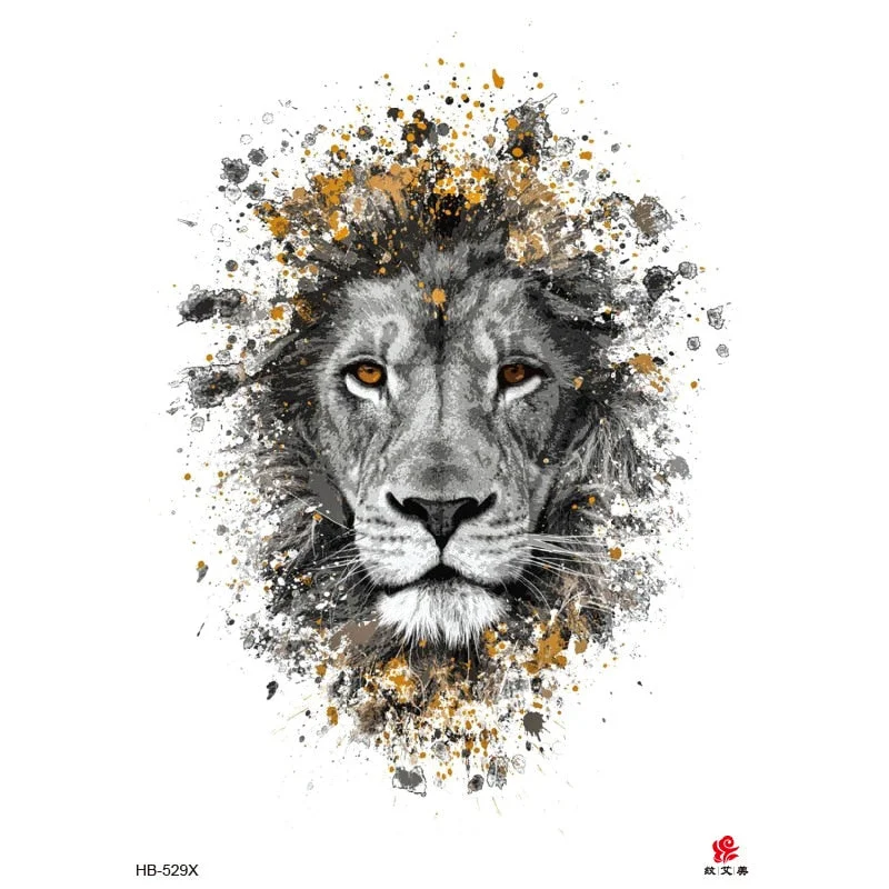 Lion Tiger Cool Temporary Tattoo Sticker Fashion Wolf Waterproof Animal Body Art Arm Tatto Fake Removable Tatoo for Men Women