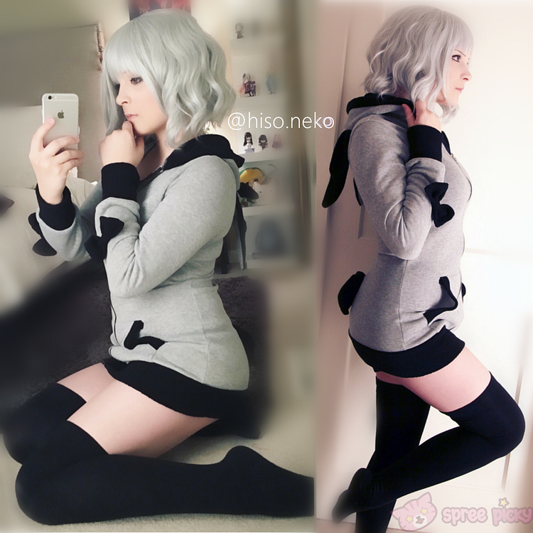 Pink/Black/White/Grey 4 Colours Thin Fleece Bunny Hoodie Long Coat Jacket  SP141287