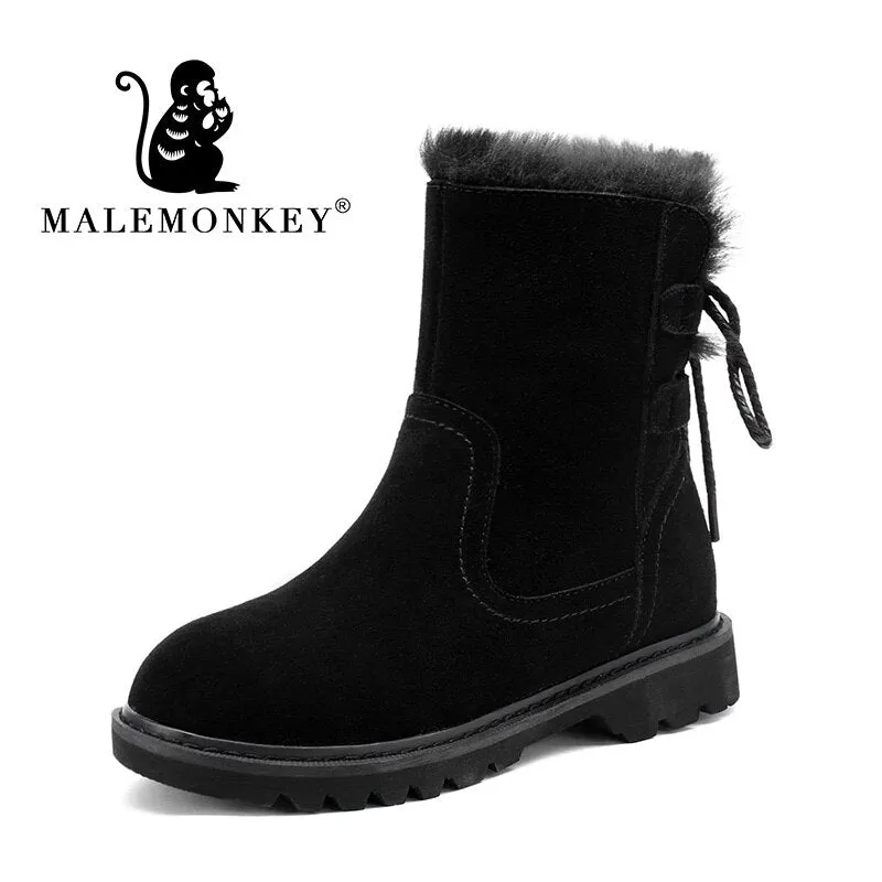 Winter Women High Boots Black Cottom Boots Suede Leather 2021 High Quality Plus Velvet Warm Outdoor Platform Female Snow Boots