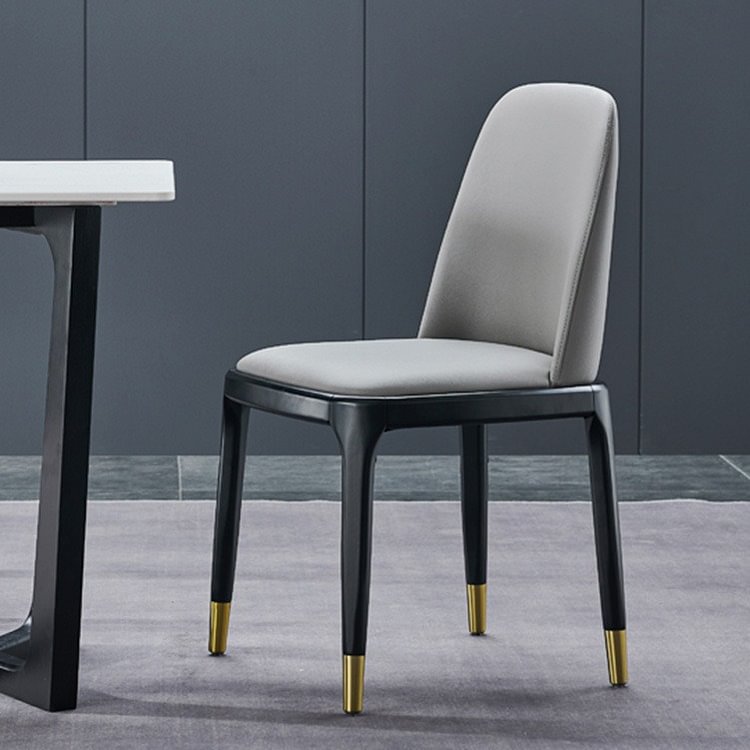 Homemys Modern Upholstered  Deep Gray Dining Chair With Black Ash Wood Legs