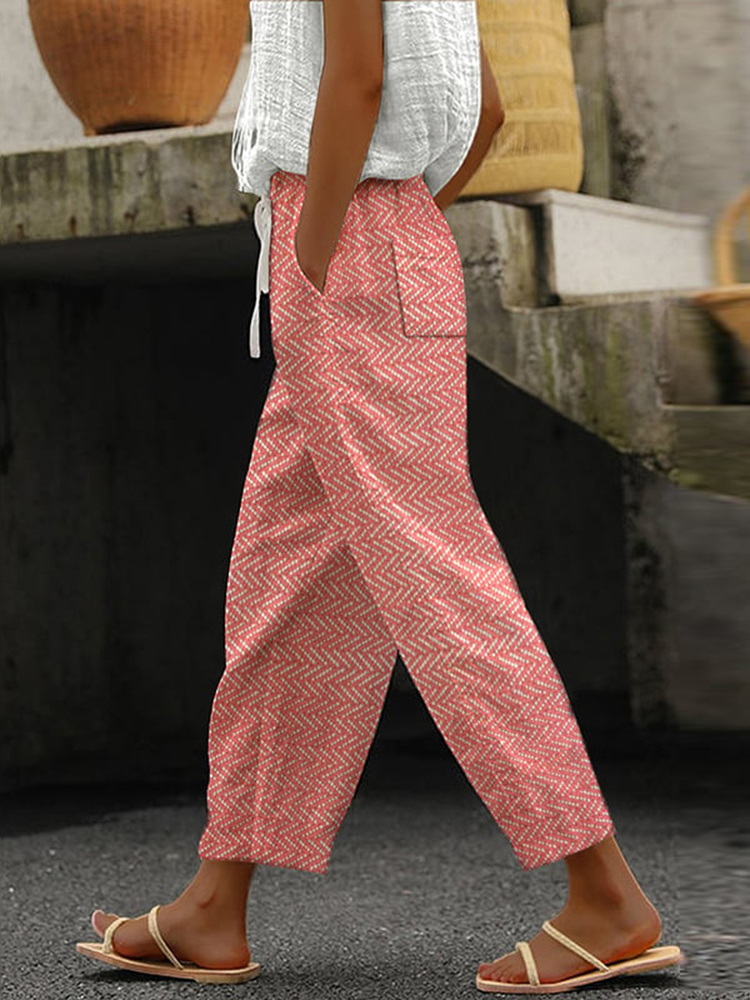 Comstylish Herringbone Print Loose Casual Pants