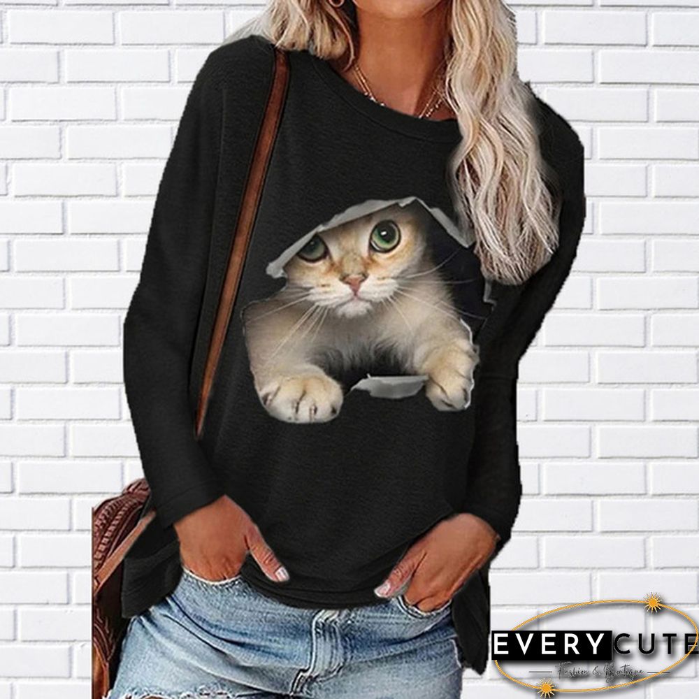 Winter Fashion Women Clothing Feather Printed Casual Sweatshirt Long Sleeve Tops T-shirt Blouse Ladies Round Neck Pullover Sweater Plus Size XS-8XL