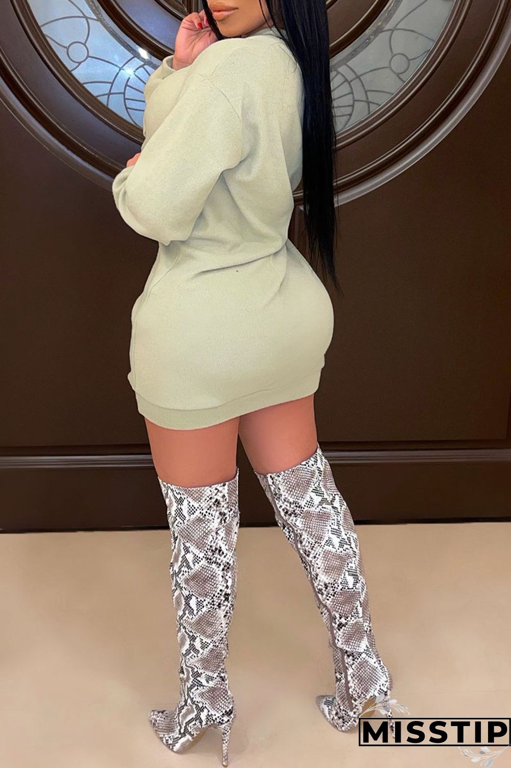 Black Casual Print Basic O Neck Long Sleeve Two Pieces