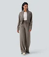 2026🔥 Halara Ribbed SoCinched High Waisted Tummy Control Drawstring Wide Leg Color Block Casual Trousers with Pockets