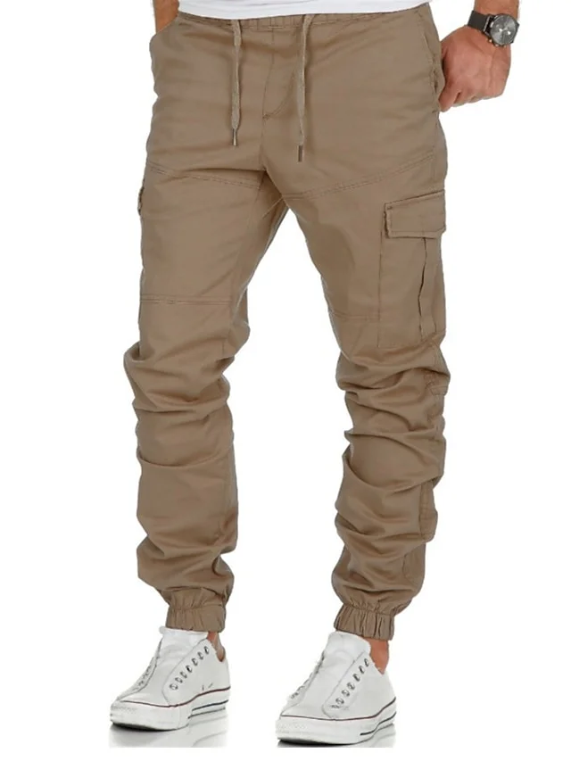 Men's Joggers Pants Trousers Elastic Waistband Drawstring with Side Pocket Casual Daily Solid Color