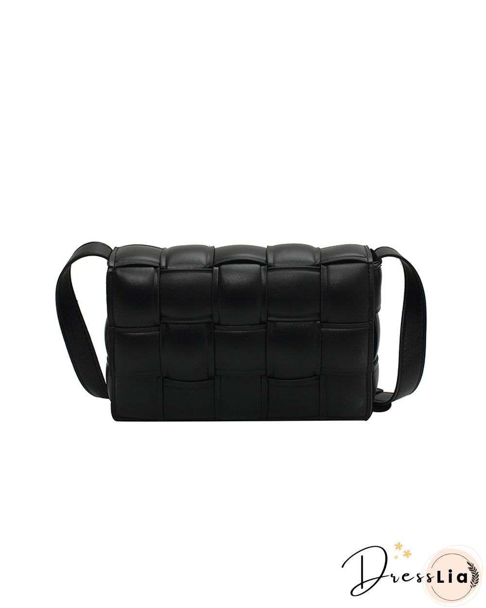 Weave Metal Decor Flap Crossbody Bag