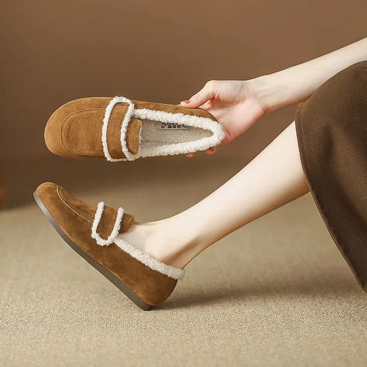 Retro autumn and winter, one foot pedaling on bean shoes for women, flat bottomed, oversized plush, warm cotton shoes for women shopify Stunahome.com