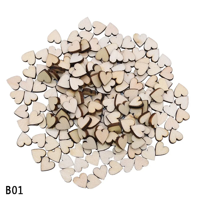 50/100/200pc 1-5cm Blank Heart Wood Slices DIY Craft Unfinished Wood Slice Discs Natural Wooden Wedding Ornament 2.5mm Thickness