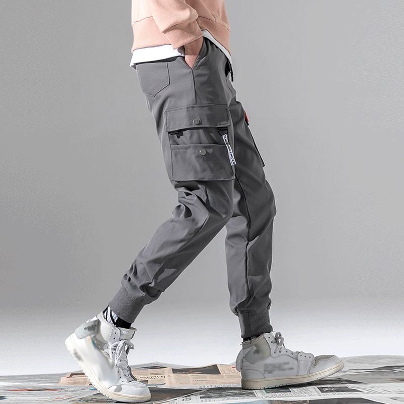 Dark Style Basic Drawstring Casual Multi-pocket Jogger Track Pants