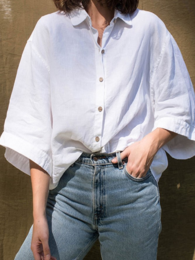 White Light Women Casual Cotton-Blend Plain Shirts & Tops