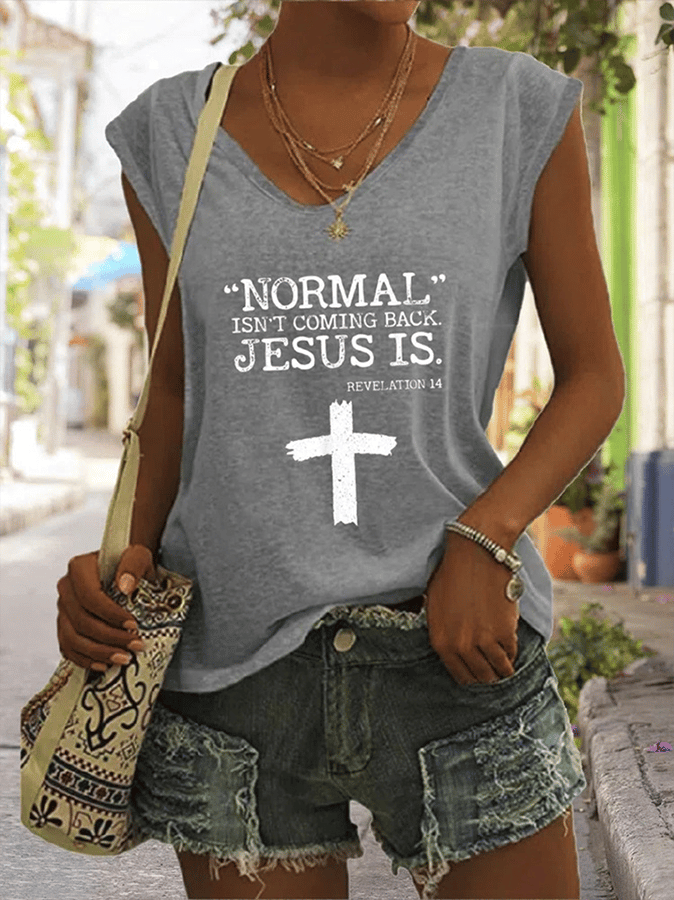 Lilyadress Women's NORMAL ISN'T COMING BACK JESUS IS Printed Short Sleeve Tee