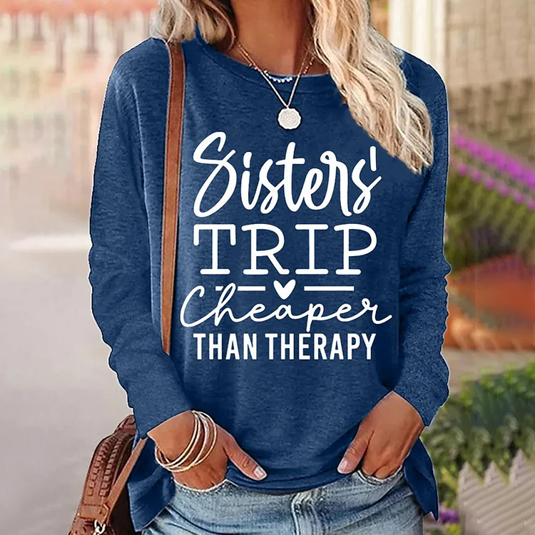 Sisters Trip Print Long Sleeve Casual T-Shirt