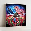 Diamond Painting-DIY Framed Crystal Rhinestone American Flag and Soldiers(25x25cm)