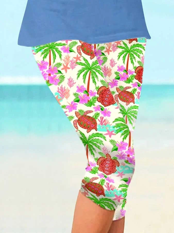 🔥Buy 3 Get 10% Off🔥Sea Turtle Beach With Pocket Vacation Print Leggings