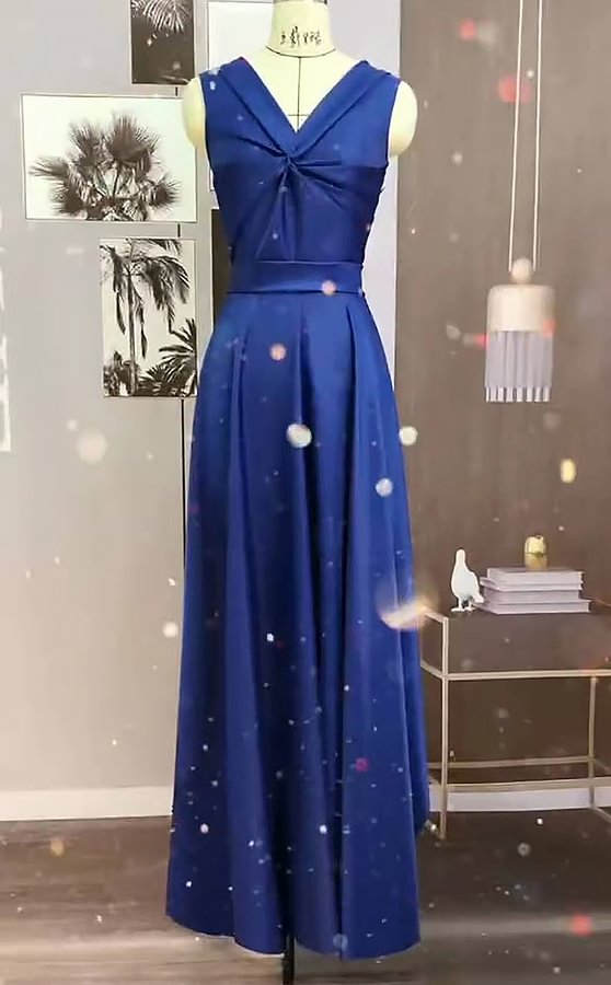 Royal Blue V-Neck Sleeveless Bridesmaid Dress PD0313 - AZAZEI