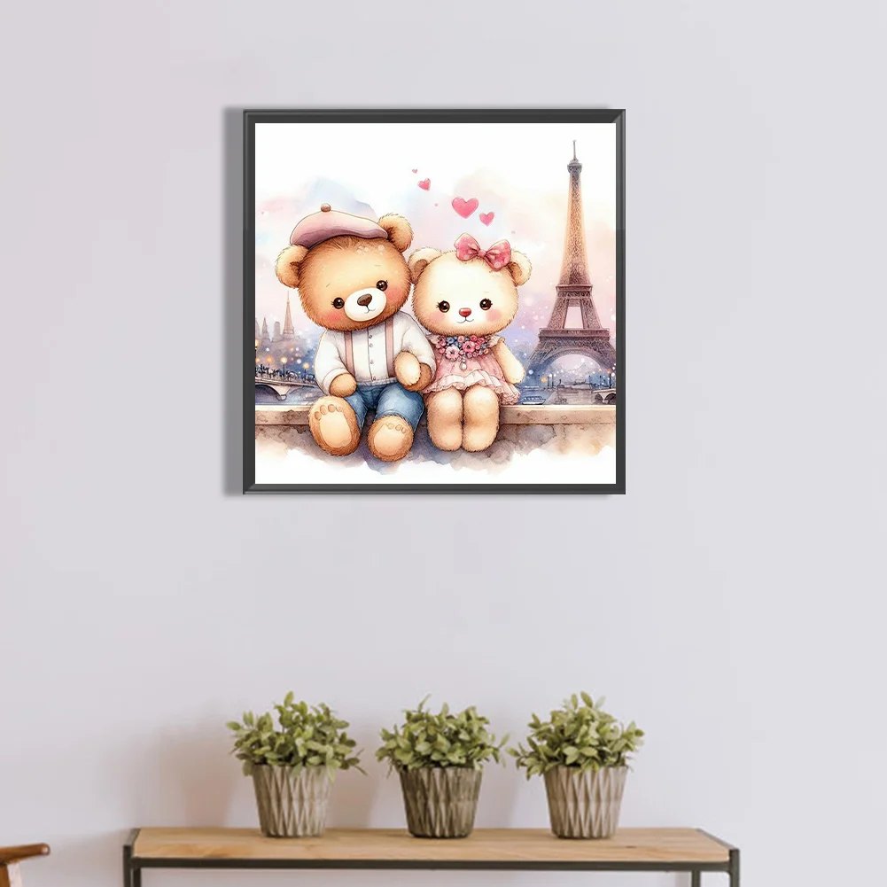 Diamond Painting - Full Round Drill - Couple Bear Eiffel Tower(Canvas|40*40cm)