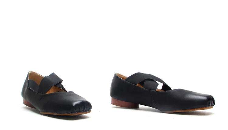 Black Square Toe Ballet Flat Vintage Shoes for Female |FSJ Shoes
