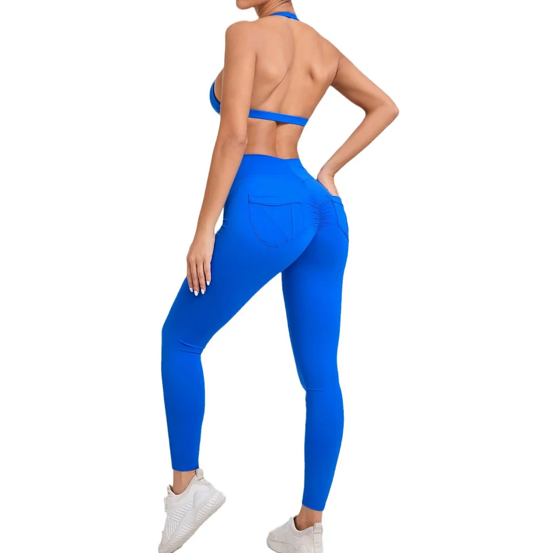 Woherb Woherb Neck Bra Pocket Trousers Yoga Suit Tight Body Beautiful Back Speed Dry Fitness Suit Outdoor Running Two-Piece Set-Outfit Ideas