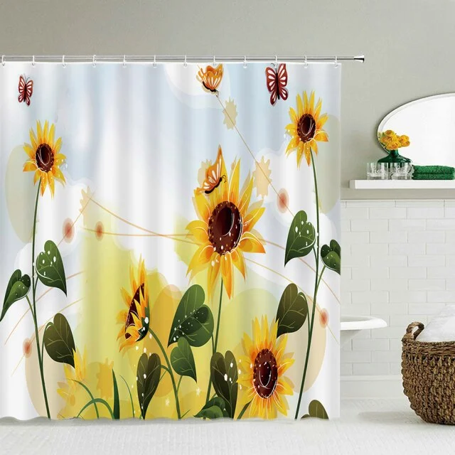 Shower Curtain – Tulip Butterfly Flowers 180*180cm/180*200cm