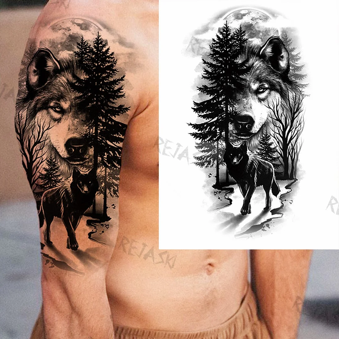 Sdrawing Tiger King Creative Temporary Tattoos For Men Adults Wolf Bowknot Owl Lion Forest Fake Tattoo Sticker Chest Arm Tatoos DIY