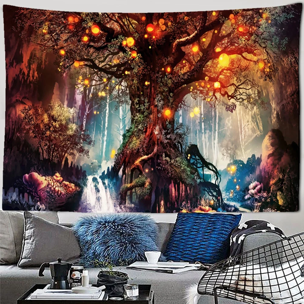 Ancient Trees Tapestry Natural Forest Printed Wall Tapestry Hippie Wall Hanging Bohemian Wall Tapestries Mandala Wall Art Decor