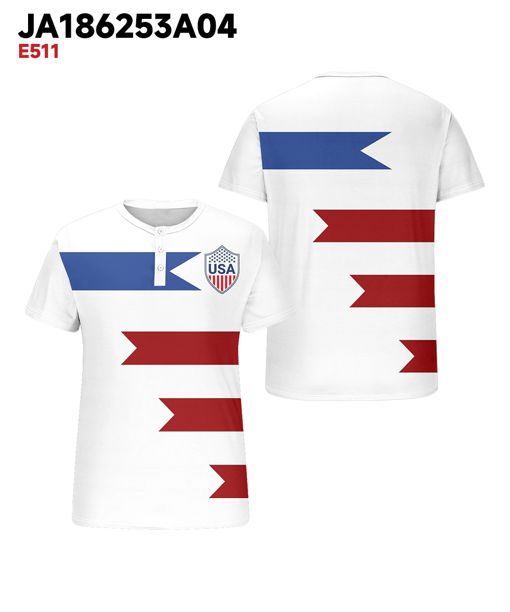 Men's Plus Size Independence Day American Flag Colorblock Printed Henry Collar Button Short Sleeve Tee