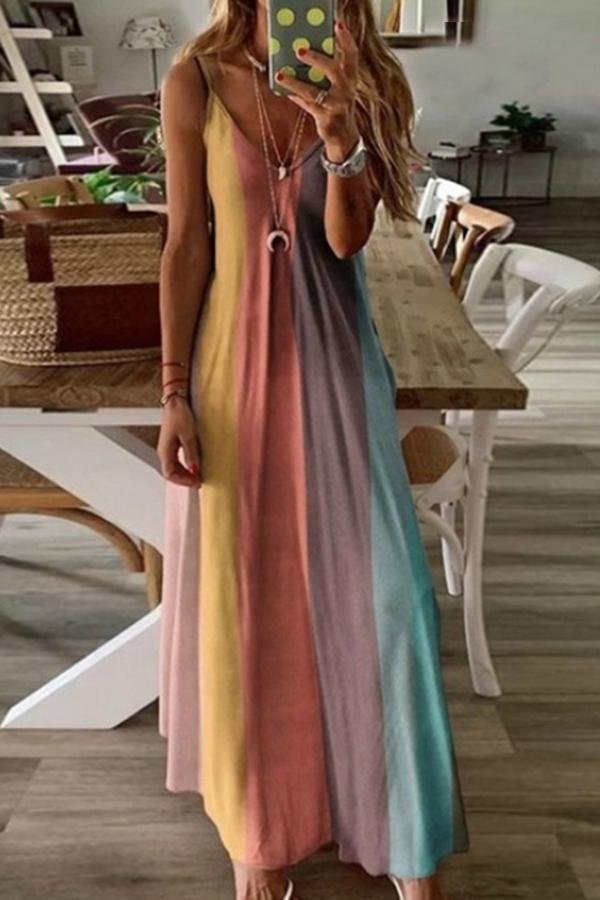 Womens Glamorous Colorful Contrast Sling Dress-Allyzone-Allyzone