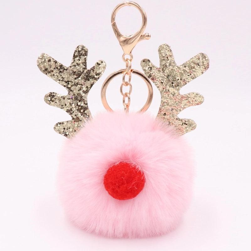 Cute Artistic Antlers Imitate Rex Rabbit Fur Women’s Keychain