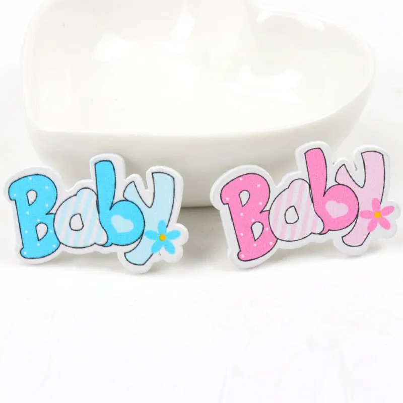 Blue/Pink Baby Series Pattern Scrapbooking Craft DIY Wood For Handmade Sewing Home Kids Birthdays Party Decorations 20pcs 35mm
