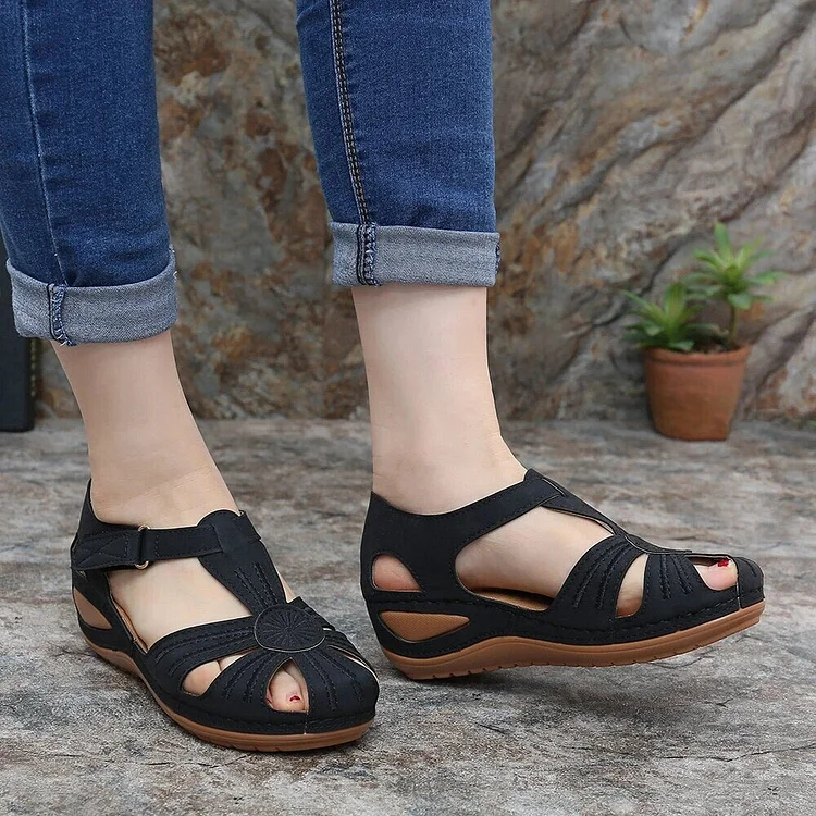 Summer new leather Baotou hook and loop women sandals QueenFunky