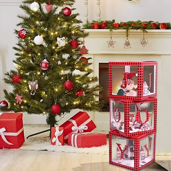 🔥kukelife🔥Christmas-Christmas decorations red black plaid joy box large transparent Christmas joy blocks card boxes decorations for Christmas party home decor holiday party decorations