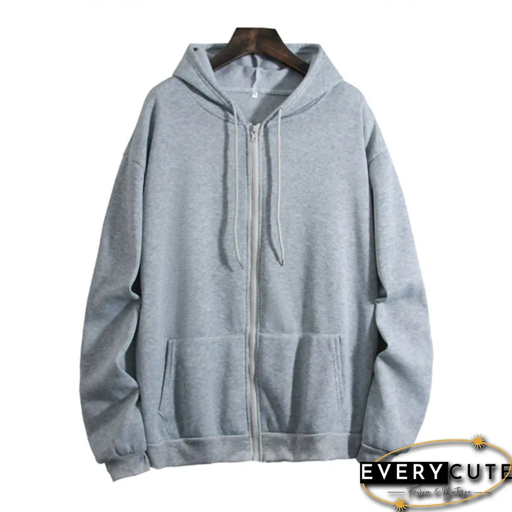 Loose Hooded Sweater Women's Autumn And Winter Large Size Zipper Cardigan Top Zip Up Hoodies Pullover