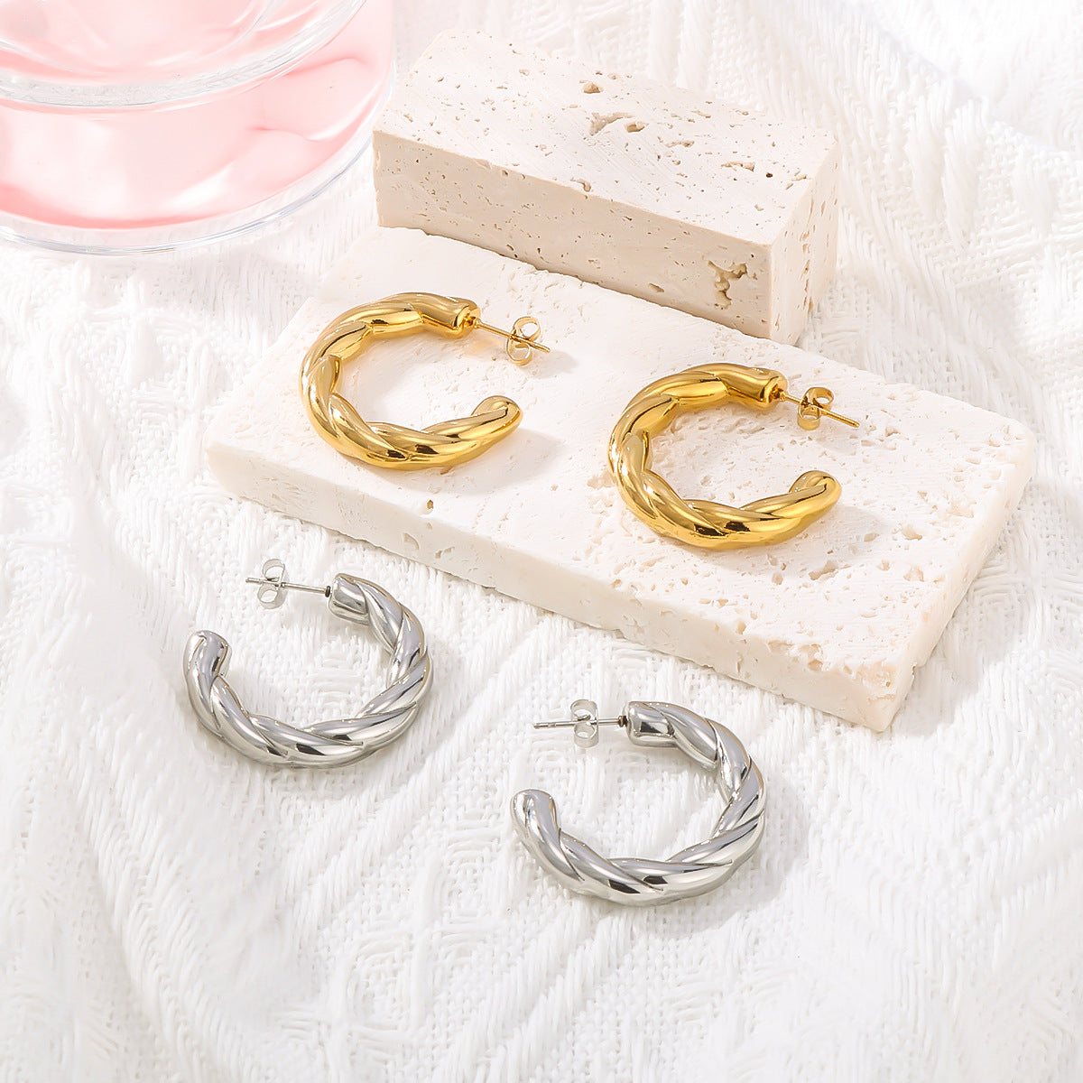 IG Style Circle Round Geometric Stainless Steel Electroplating Earrings