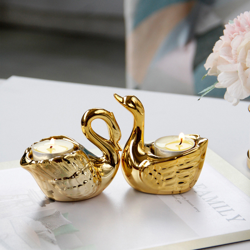 Middle Eastern Arab Golden Ceramic Swan Candlestick